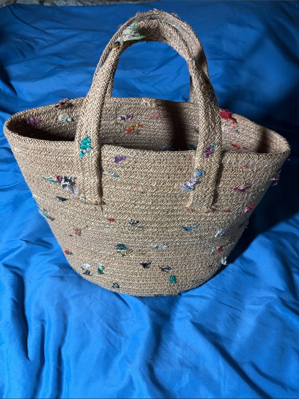Woven Raffia Tote Bag with Multicolor Confetti Accent